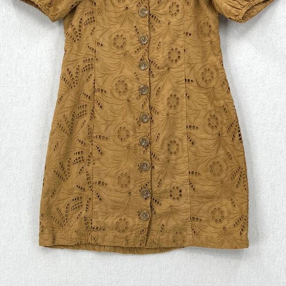 FREE PEOPLE Daniella Mini Dress Women 0 Taupe Embroidered Eyelet Puff Sleeve NEW - Picture 6 of 14
